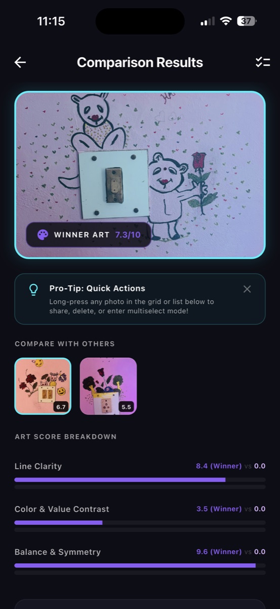 Artwork comparison winner screen