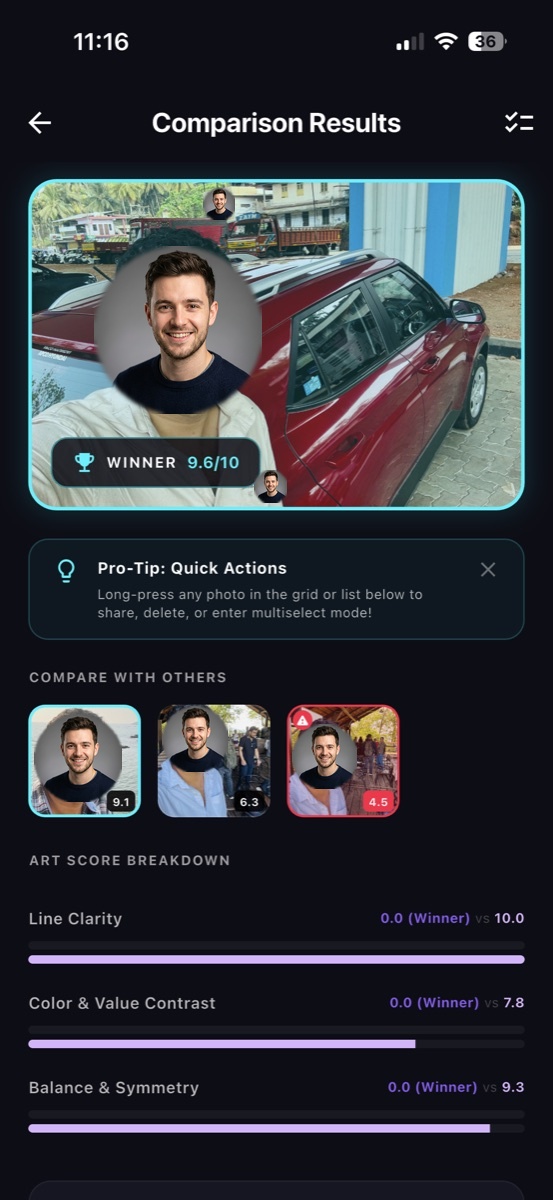 Portrait comparison result screen