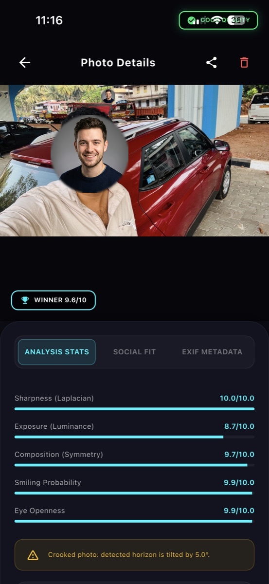 Photo details analysis stats screen