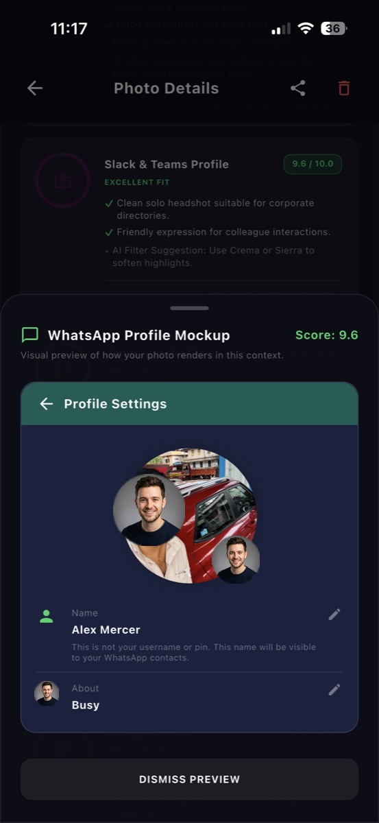 WhatsApp profile settings mockup